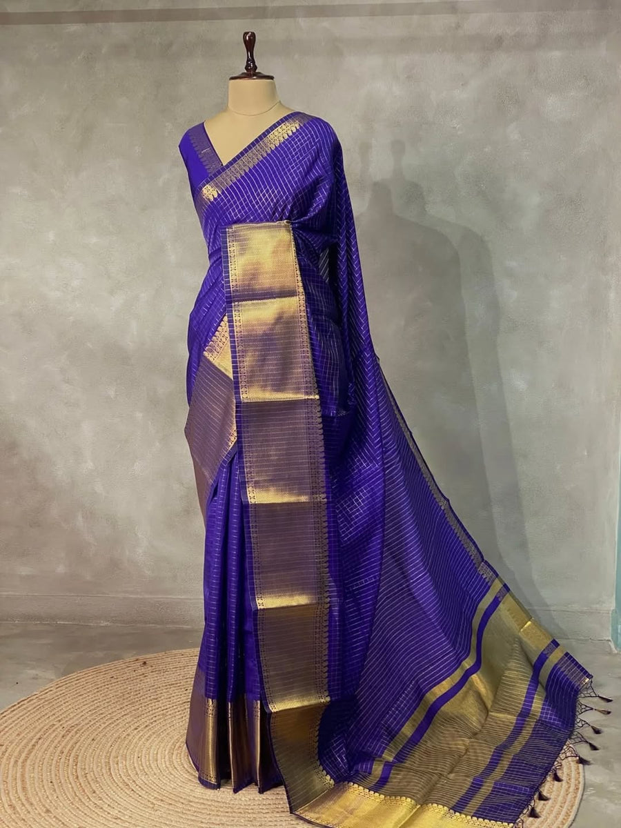 Banarasi semi Kanchipuram checks saree in soft silk