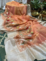 Banaras Handloom Pure Tissue With Tussar Border