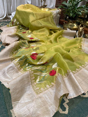 Banaras Handloom Pure Tissue With Tussar Border