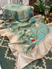 Banaras Handloom Pure Tissue With Tussar Border