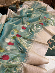 Banaras Handloom Pure Tissue With Tussar Border