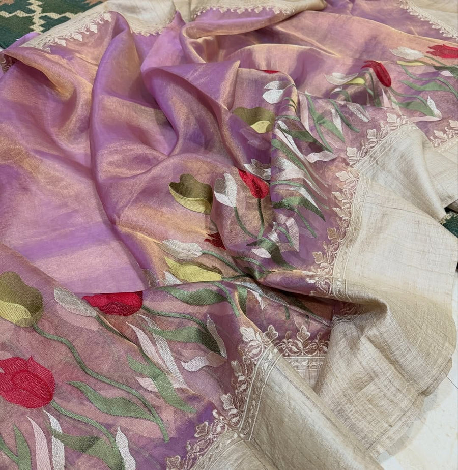 Banaras Handloom Pure Tissue With Tussar Border