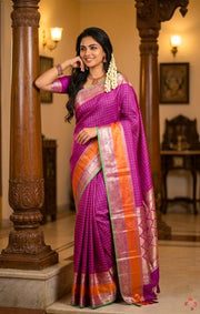 Classy and vintage-inspired Kanjivaram semi-soft silk saree