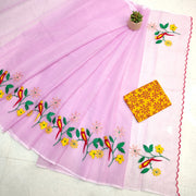Kota Doria Mix Cotton Hand Machine Embroidery Saree