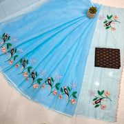 Kota Doria Mix Cotton Hand Machine Embroidery Saree
