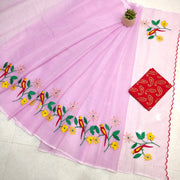 Kota Doria Mix Cotton Hand Machine Embroidery Saree