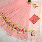 Kota Doria Mix Cotton Hand Machine Embroidery Saree
