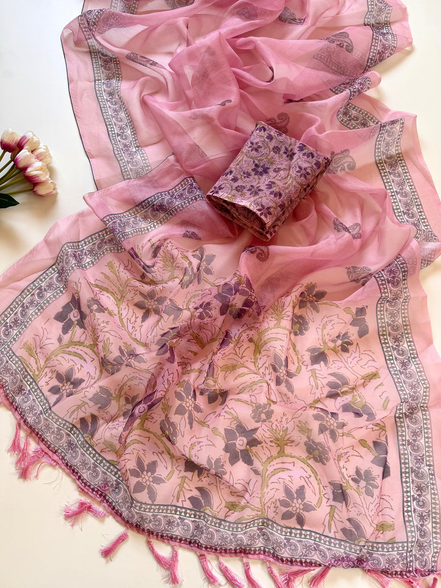 Floral Digital Print And Fancy Latkan