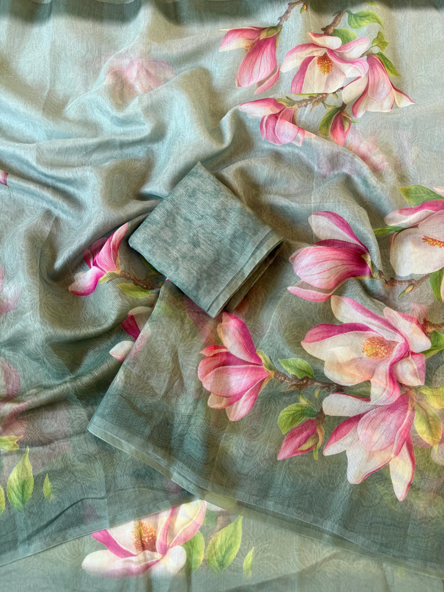 Floral Digital Print And Fancy Latkan