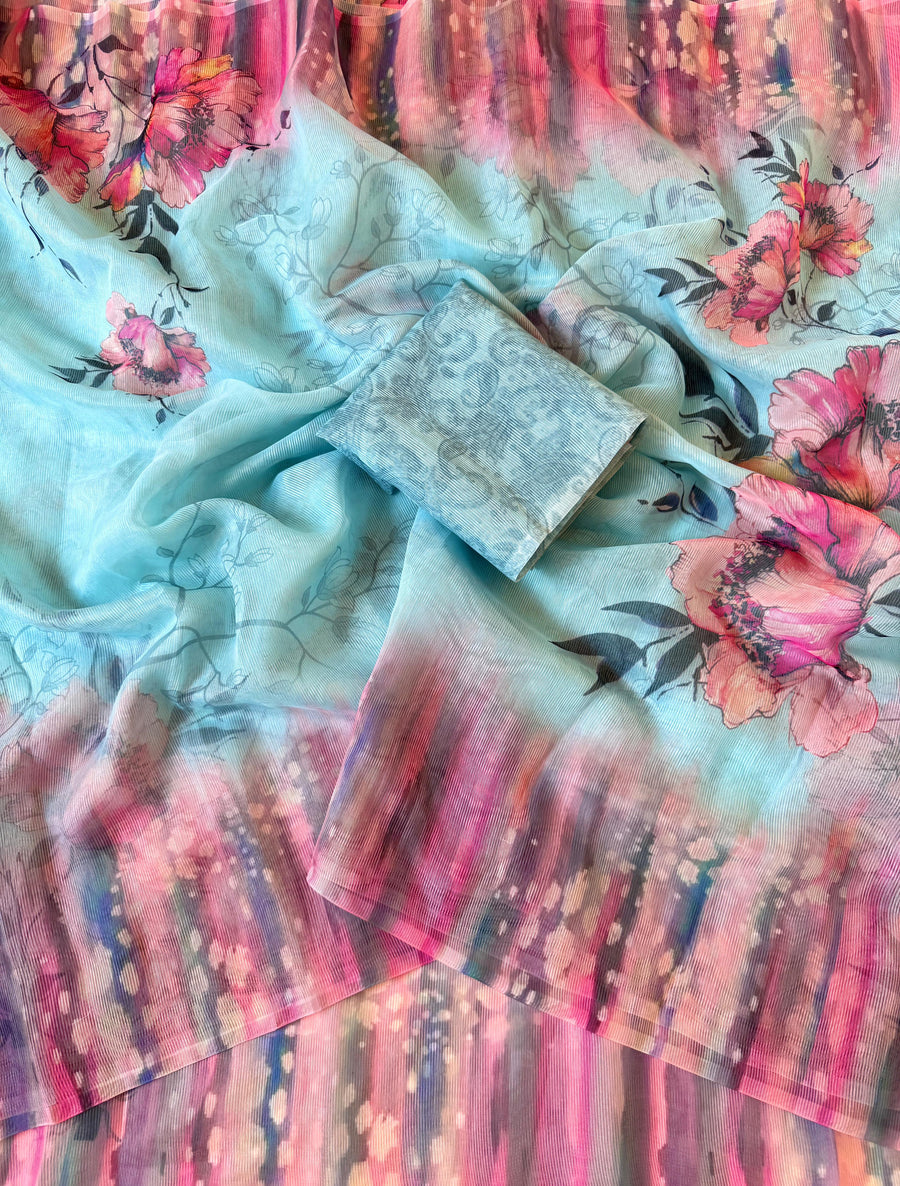 Floral Digital Print And Fancy Latkan