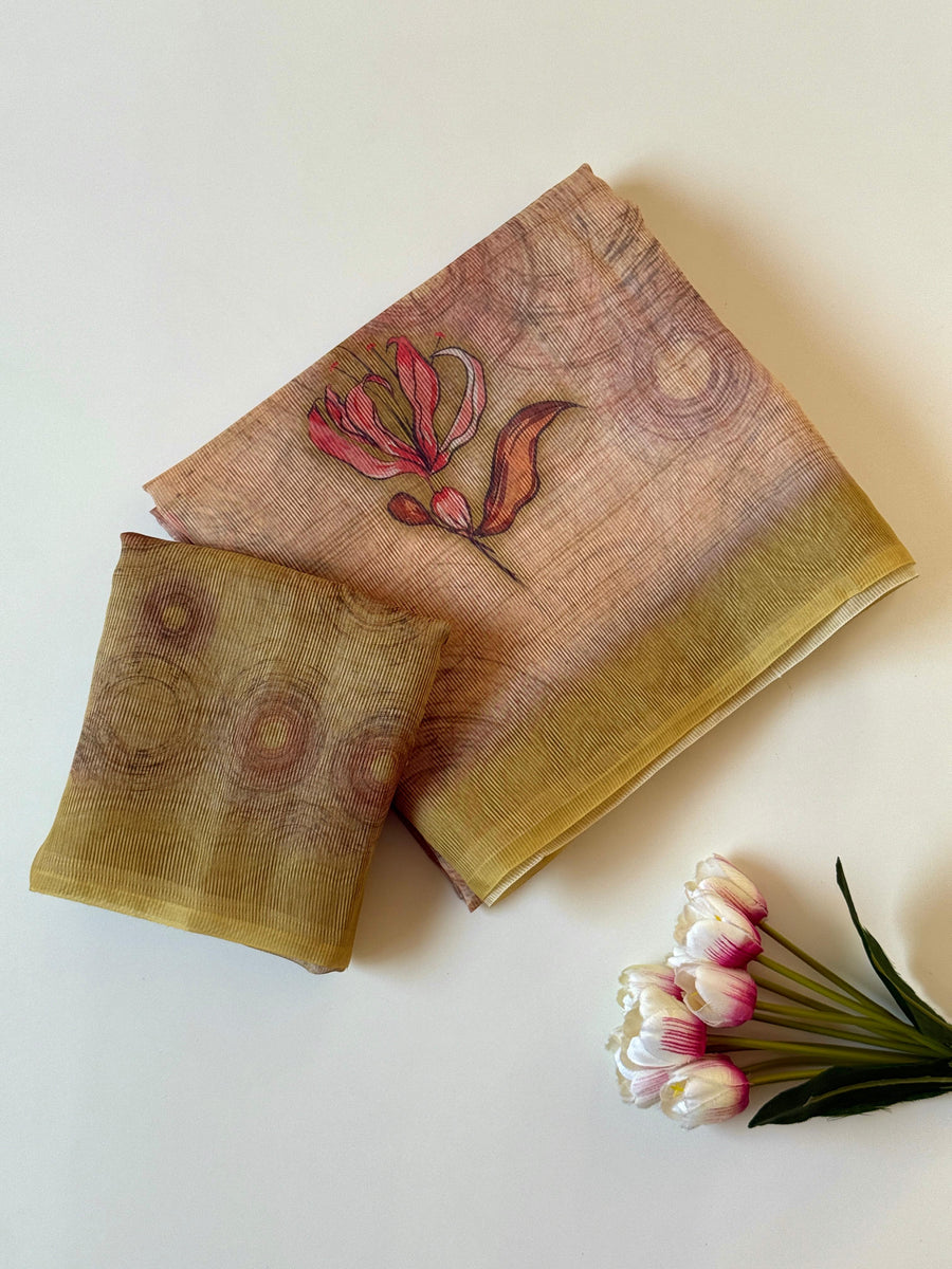 Floral Digital Print And Fancy Latkan