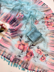 Floral Digital Print And Fancy Latkan