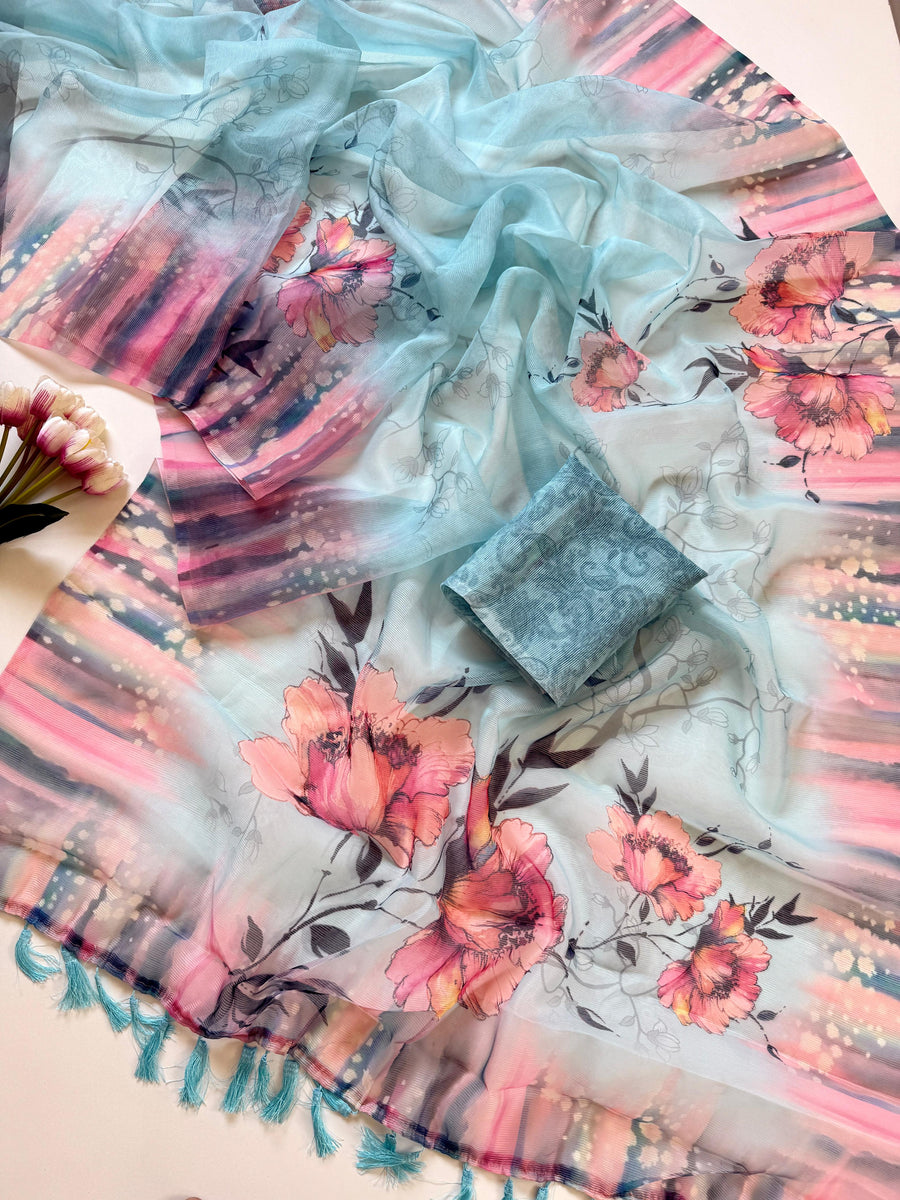 Floral Digital Print And Fancy Latkan