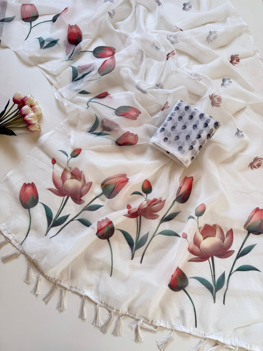 Floral Digital Print And Fancy Latkan