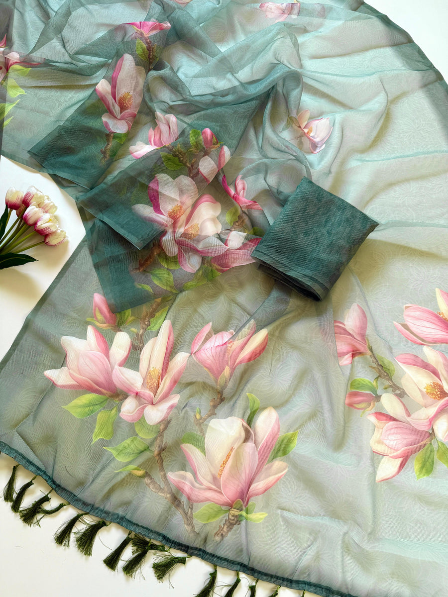 Floral Digital Print And Fancy Latkan