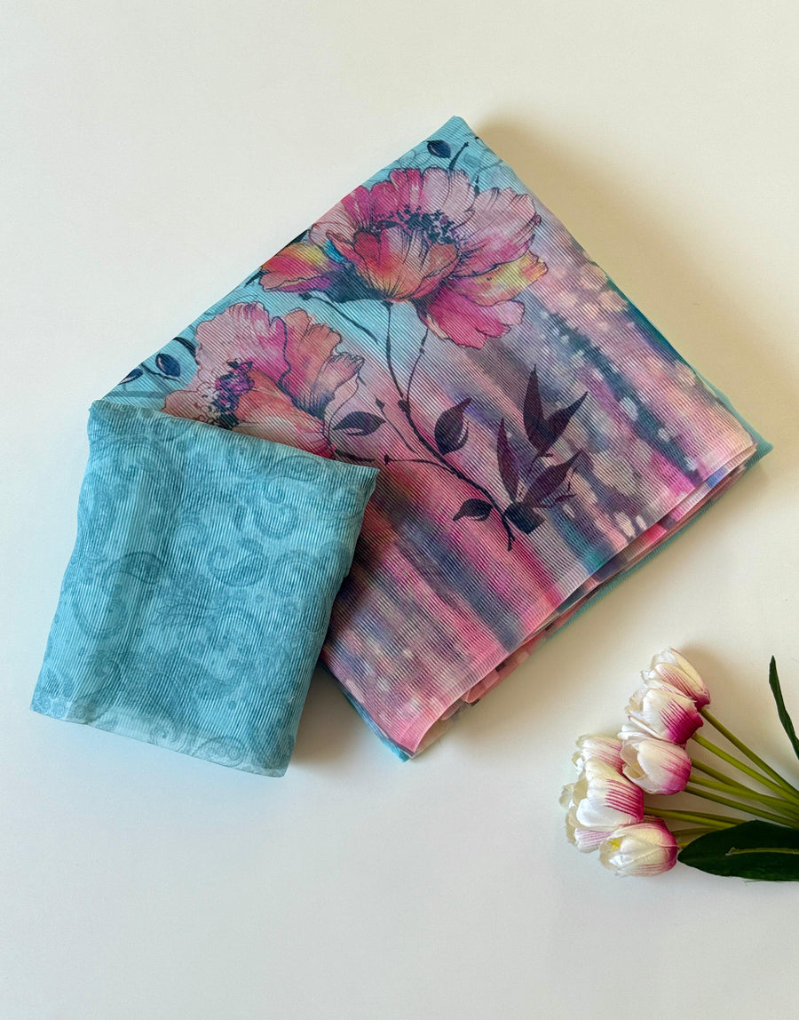 Floral Digital Print And Fancy Latkan