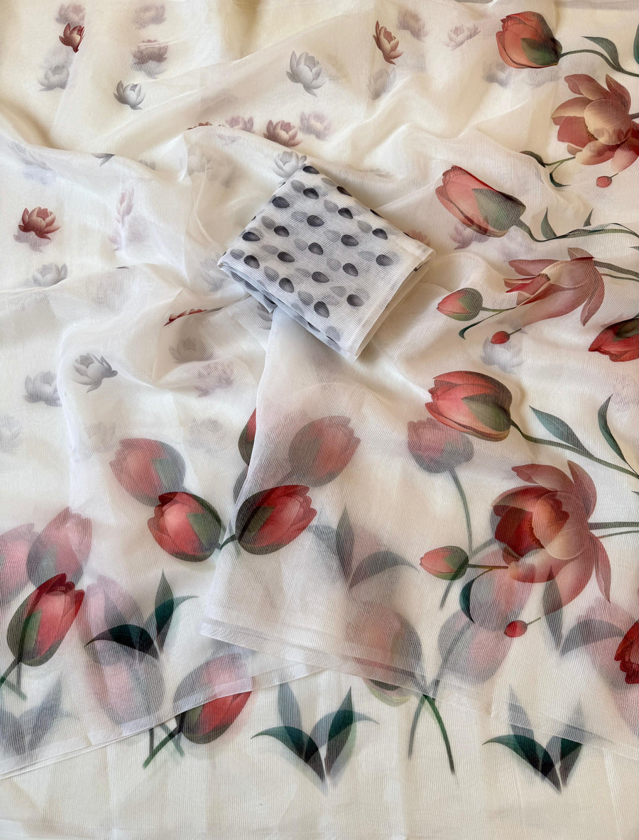 Floral Digital Print And Fancy Latkan