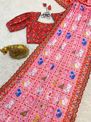 Elegant digital print soft satin silk saree