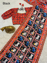 Elegant digital print soft satin silk saree