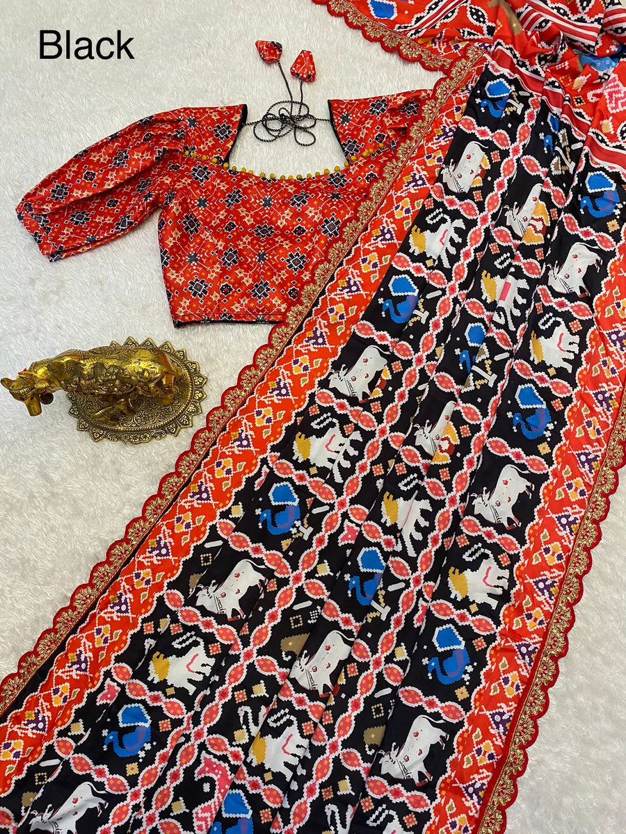 Elegant digital print soft satin silk saree
