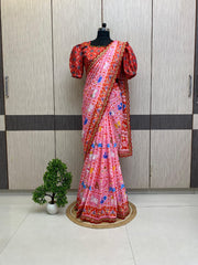 Elegant digital print soft satin silk saree
