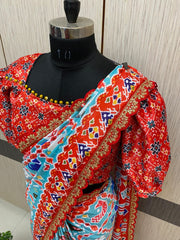 Elegant digital print soft satin silk saree