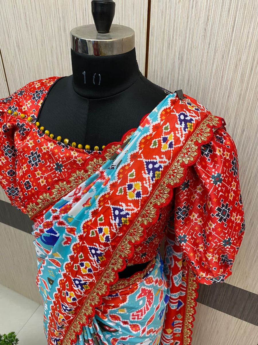 Elegant digital print soft satin silk saree