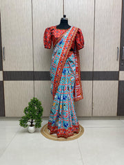 Elegant digital print soft satin silk saree