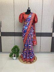 Elegant digital print soft satin silk saree