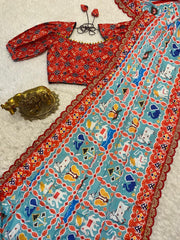 Elegant digital print soft satin silk saree