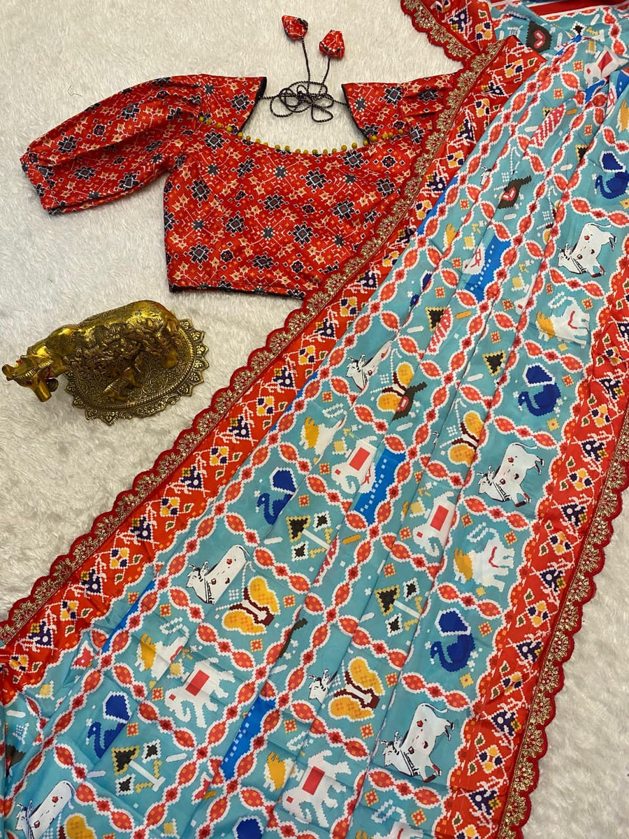 Elegant digital print soft satin silk saree