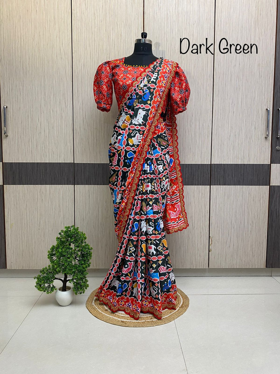 Elegant digital print soft satin silk saree