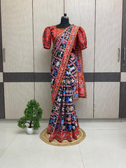 Elegant digital print soft satin silk saree