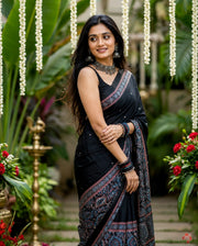 Ajrakh printed semi-pure modal silk sarees