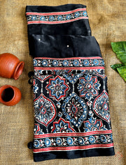 Ajrakh printed semi-pure modal silk sarees