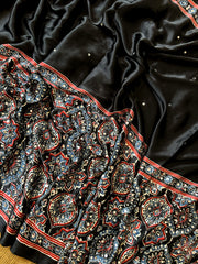 Ajrakh printed semi-pure modal silk sarees