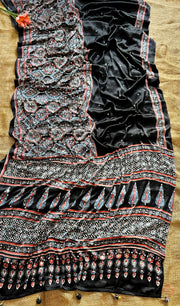 Ajrakh printed semi-pure modal silk sarees