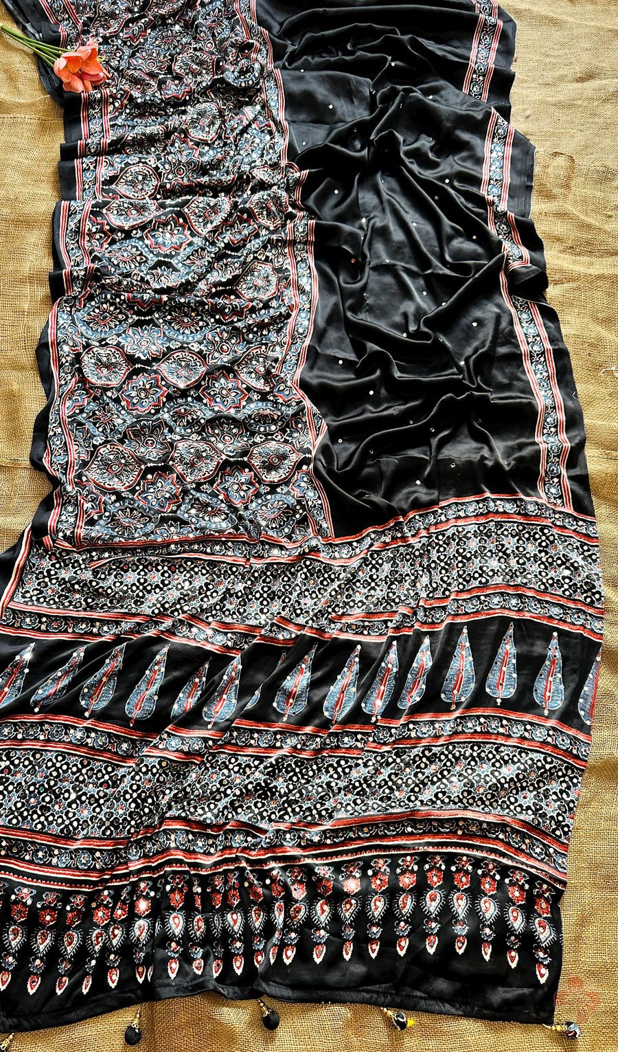 Ajrakh printed semi-pure modal silk sarees
