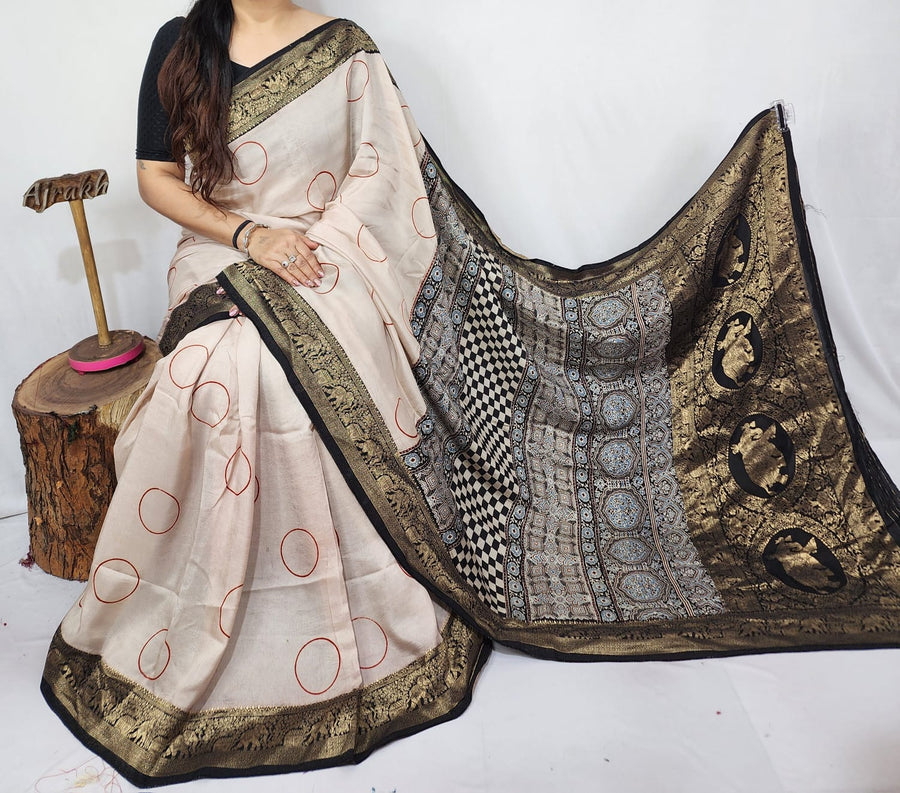Ajrakh dola silk saree