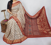 Ajrakh dola silk saree