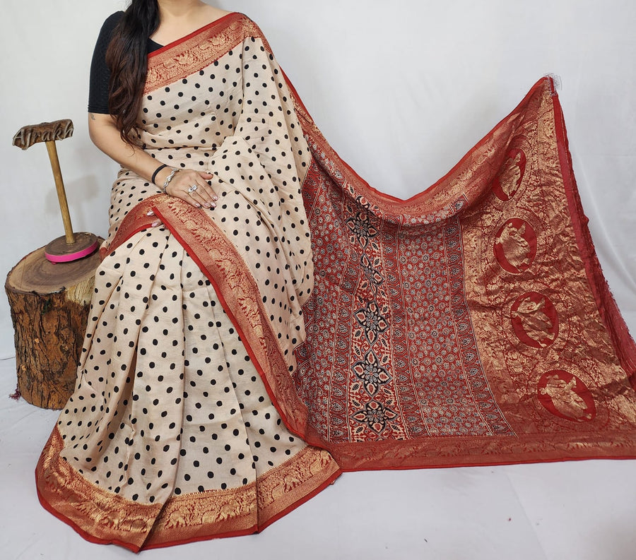 Ajrakh dola silk saree