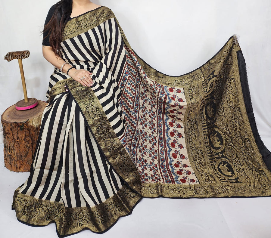 Ajrakh dola silk saree