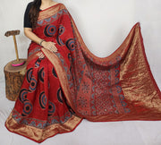 Ajrakh dola silk saree