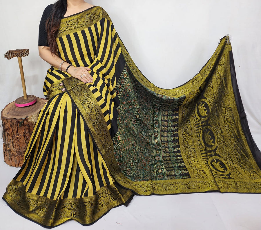 Ajrakh dola silk saree