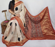 Ajrakh dola silk saree