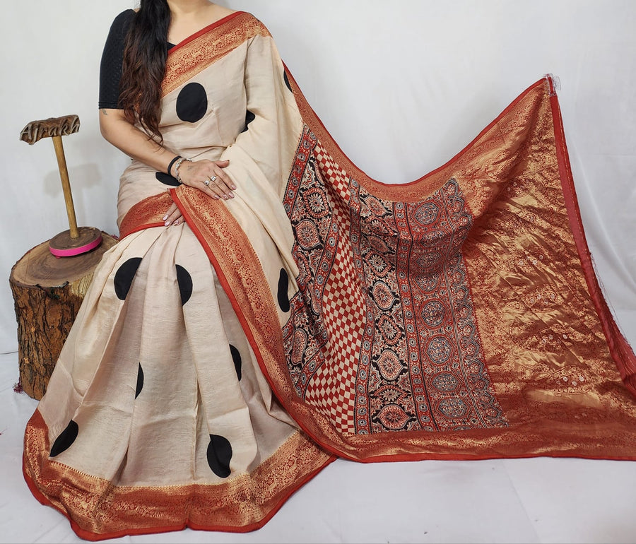 Ajrakh dola silk saree