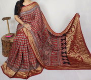 Ajrakh dola silk saree