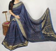 Ajrakh dola silk saree