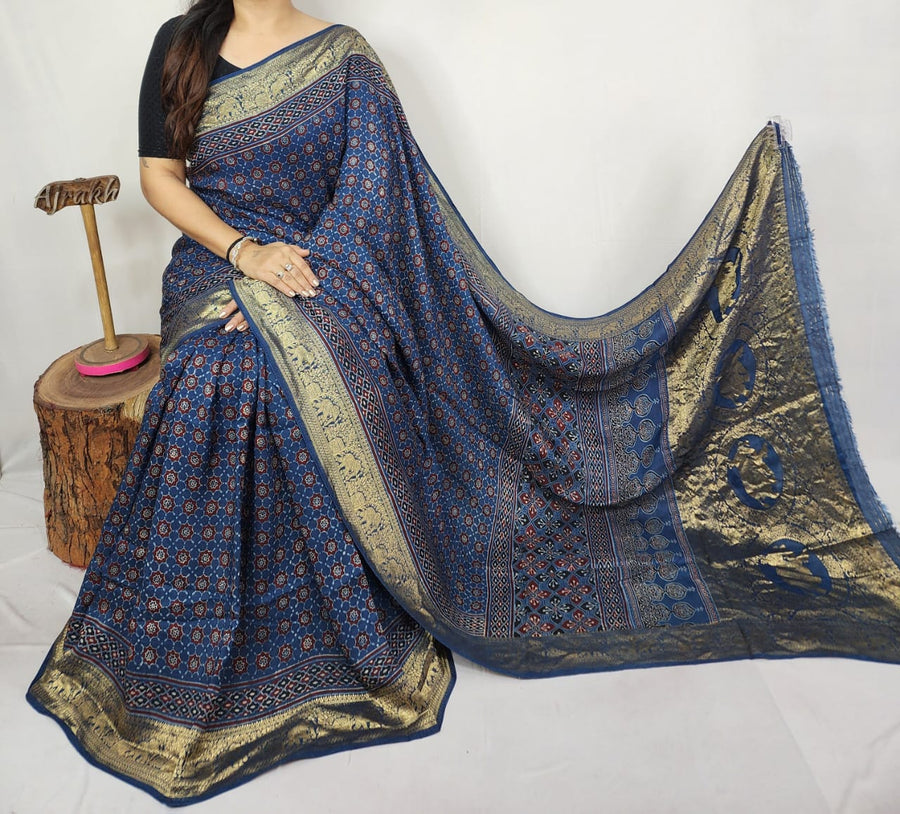 Ajrakh dola silk saree