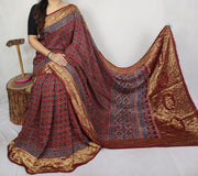 Ajrakh dola silk saree